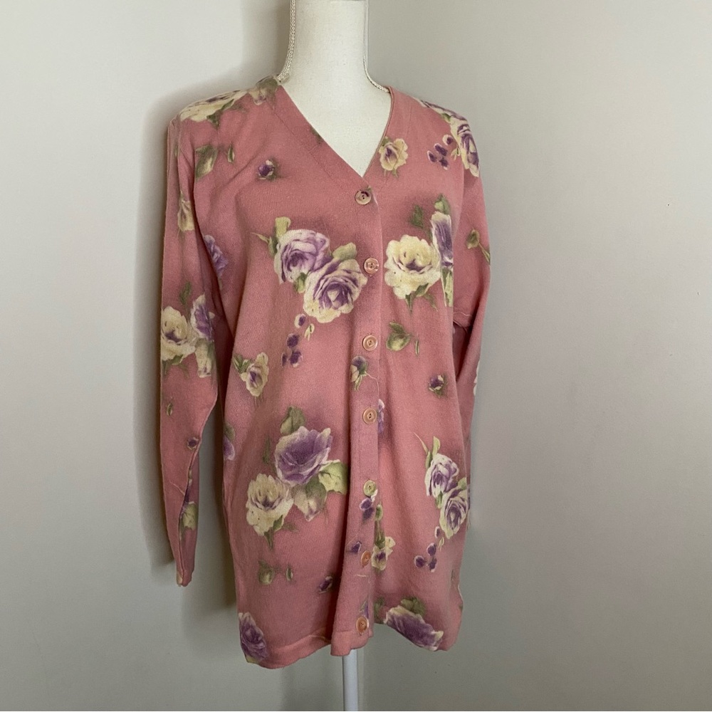 Gabriella t pink rose long cardigan merino wool blend cardigan sweater medium